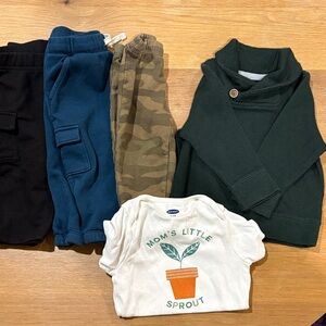 Baby Clothing Set with Green Sweater and Graphic Tee 12 months